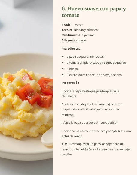 Receta del interior del recetario: Huevo suave con papa y tomate